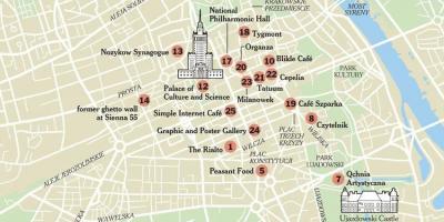Mapa de Varsovia, con atraccións turísticas