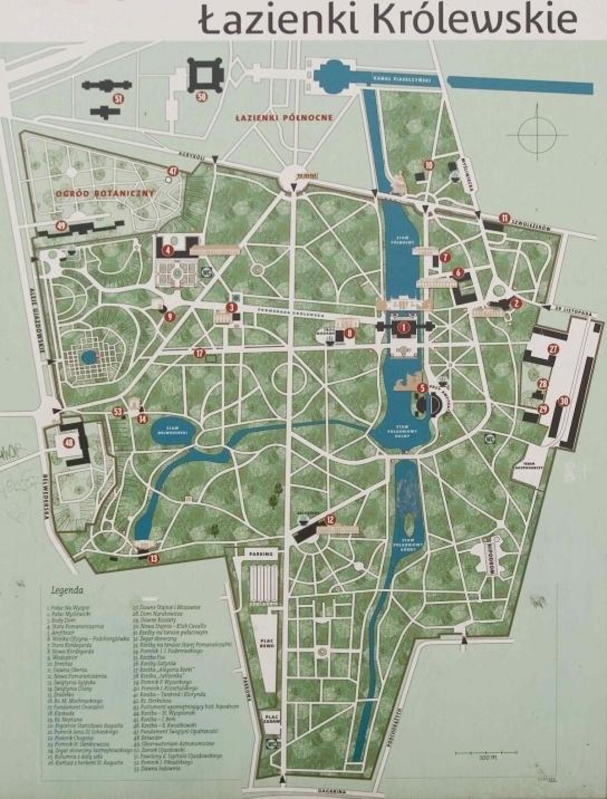 lazienki parque Varsovia mapa