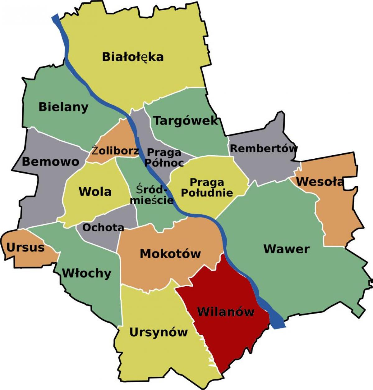 Mapa de Varsovia barrios 