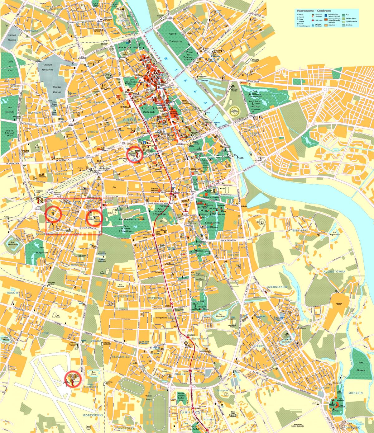 rúa mapa de Varsovia centro da cidade