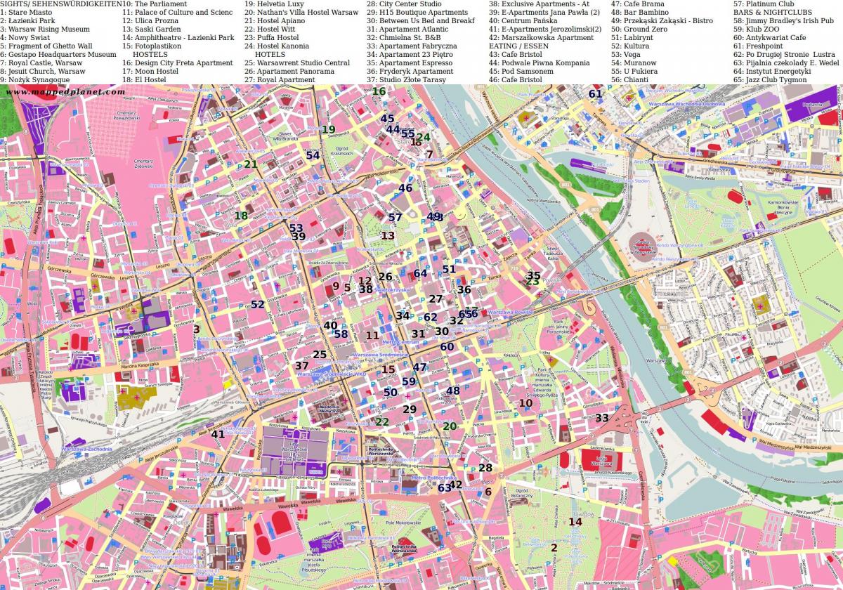 Mapa de Varsovia cidade 