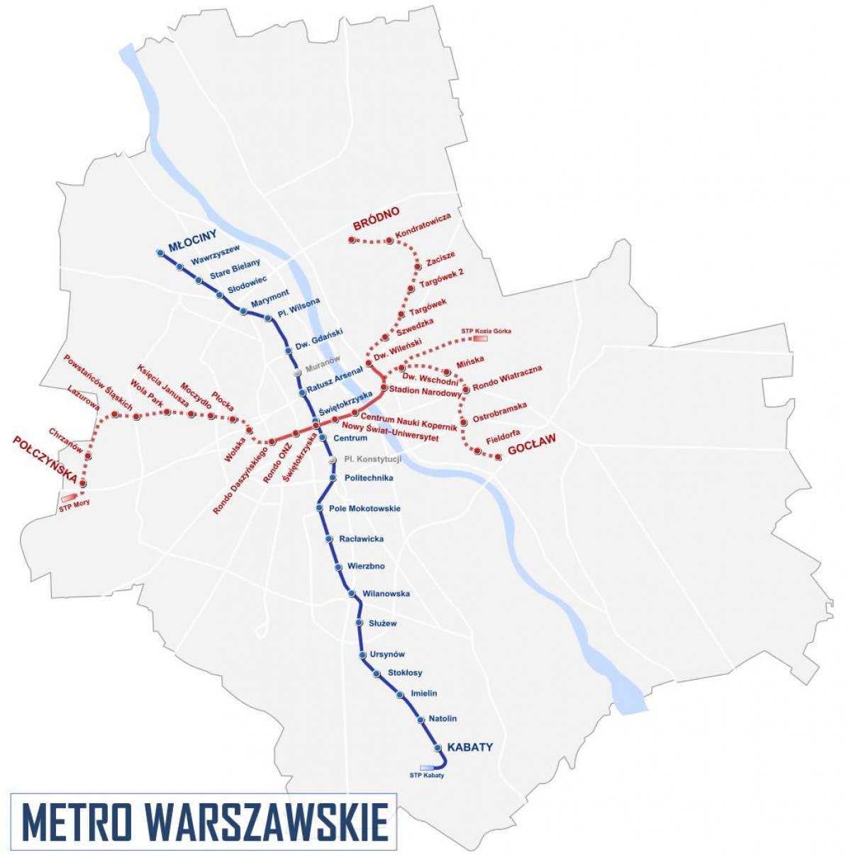 Mapa de Varsovia metro 2016