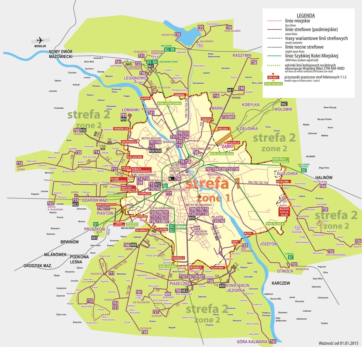 Mapa de Varsovia, autobús 