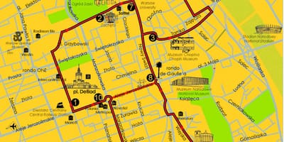 Mapa de Varsovia hop on hop off autobús 